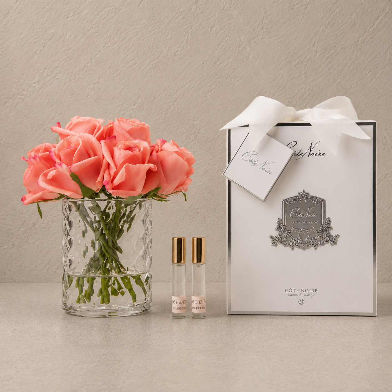 Cote Noire Herringbone Rose Buds | White Peach