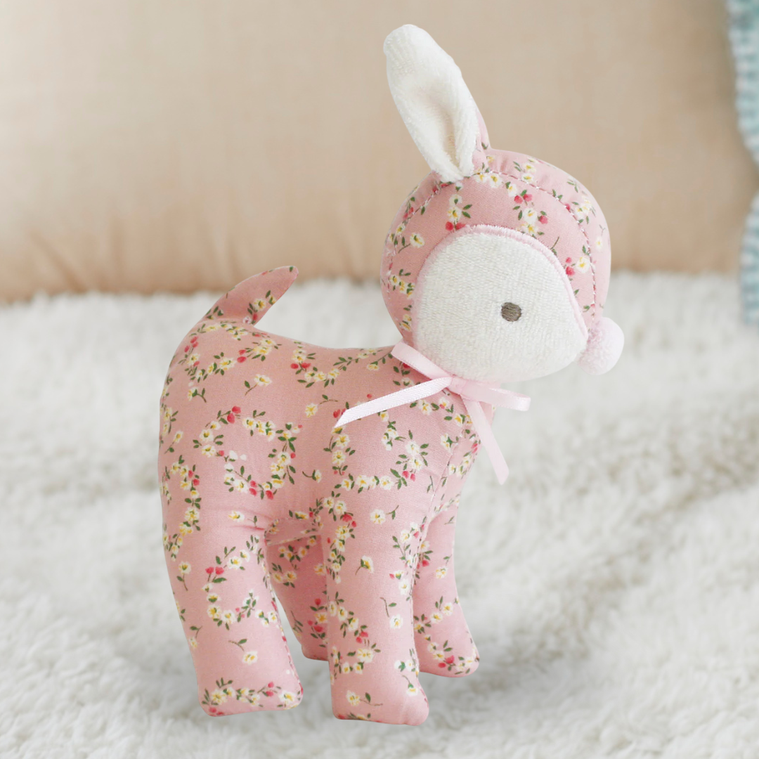 Baby Deer Rattle Posy Heart