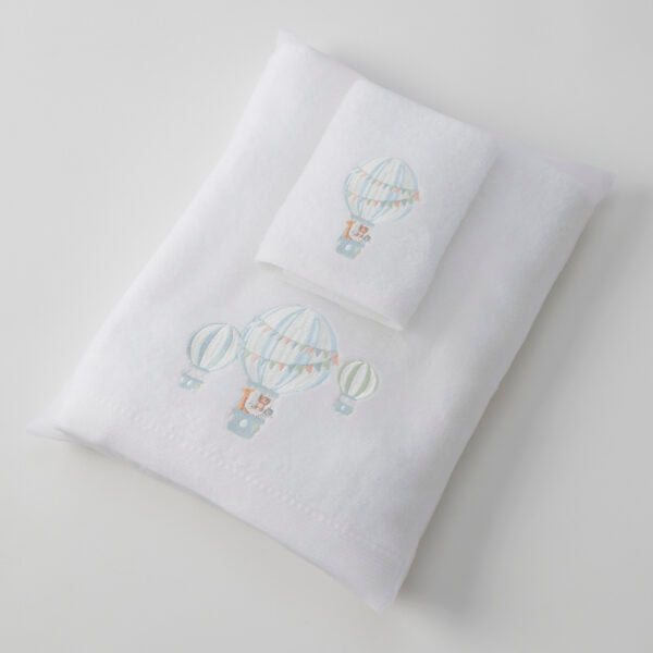 Balloon Voyage Bath Towel & Face Washer in Organza Bag | Jiggle & Giggle