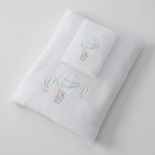 Balloon Voyage Bath Towel & Face Washer in Organza Bag | Jiggle & Giggle