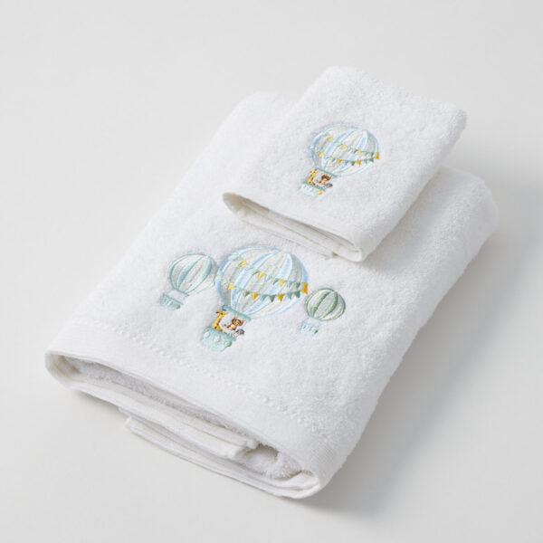 Balloon Voyage Bath Towel & Face Washer in Organza Bag | Jiggle & Giggle