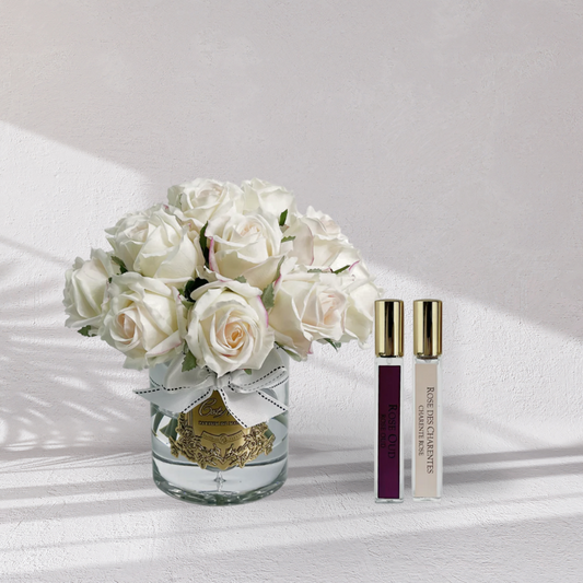 Cote Noire Luxury Grand Rose Bud Bouquet - Pink Blush - Gold Badge