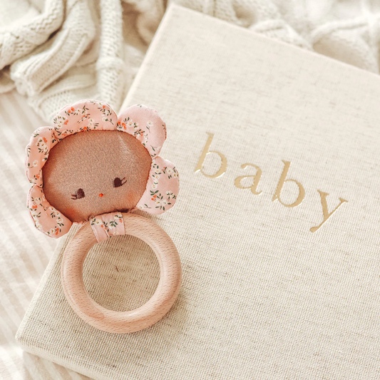 Flower Baby Teether Rattle Posy Heart