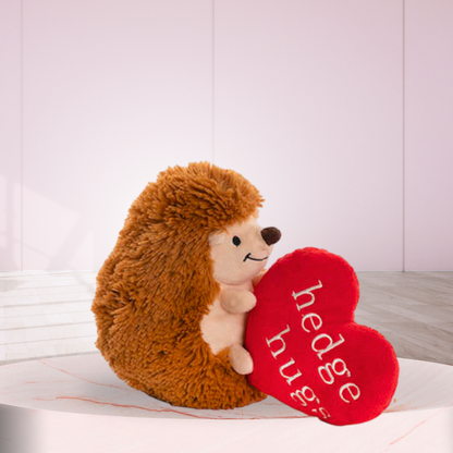 Hedgehog Jimmy Plush Soft Toy w Red Heart Brown