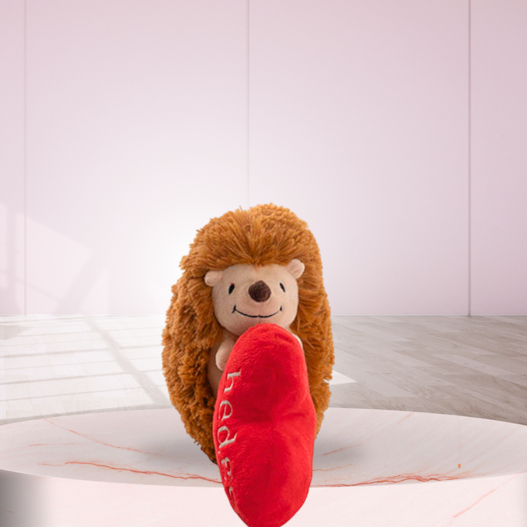 Hedgehog Jimmy Plush Soft Toy w Red Heart Brown