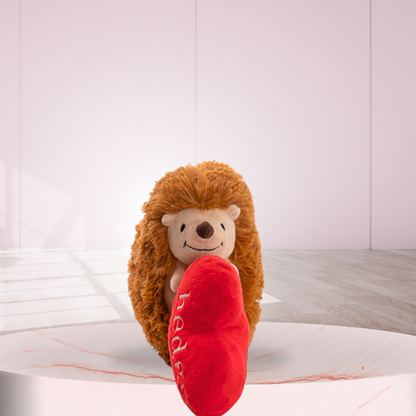Hedgehog Jimmy Plush Soft Toy w Red Heart Brown