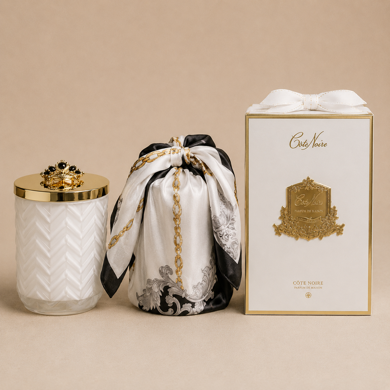 Cote Noire | Limited-Edition Herringbone Candles, Scarf & Brooch