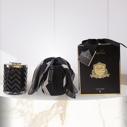 Cote Noire Herringbone Candle - Black - Red Bee Brooch - Queen of the Night