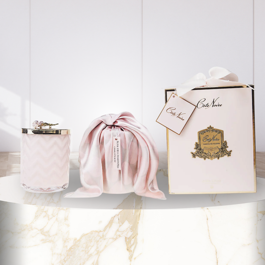 Cote Noire Herringbone Candle with Scarf - Pink & Gold - Rose Brooch - Charante Rose