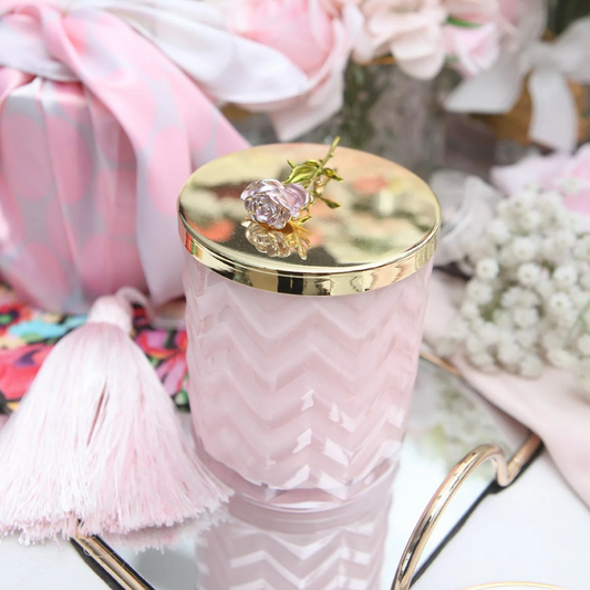 Cote Noire Herringbone Candle with Scarf - Pink & Gold - Rose Brooch - Charante Rose