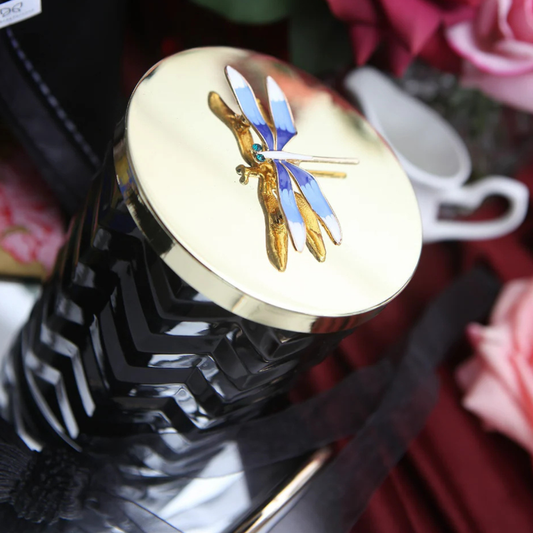 Cote Noire Herringbone Candle with Scarf - Navy & Gold - Dragonfly Brooch - Eau De Vie