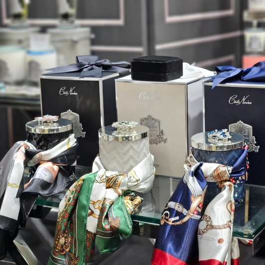 Cote Noire Herringbone Candle with Scarf - White & Silver - Jewel Brooch - Belle Epoque