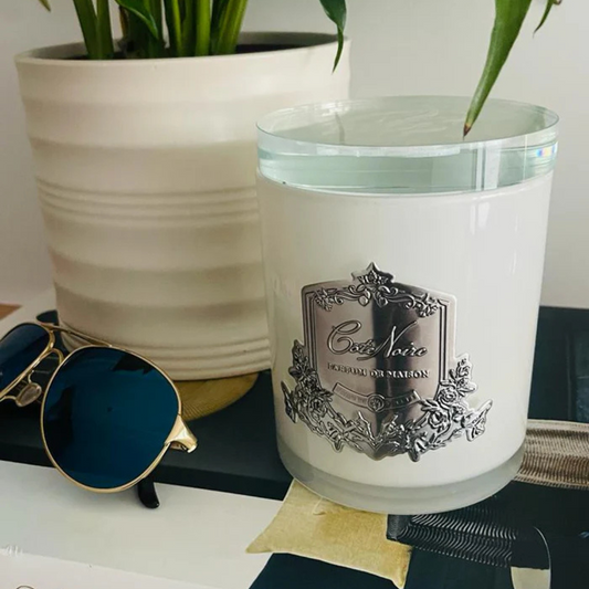 Cote Noire Candles - White Vessel with Silver Badge - Prosecco