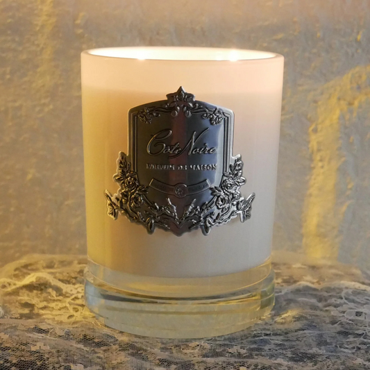 Cote Noire Candles - White Vessel with Silver Badge - Prosecco