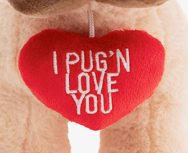 Pug Jack w Love You Heart Plush Soft Toy Camel (26x24cmHT)