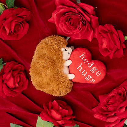 Hedgehog Jimmy Plush Soft Toy w Red Heart Brown