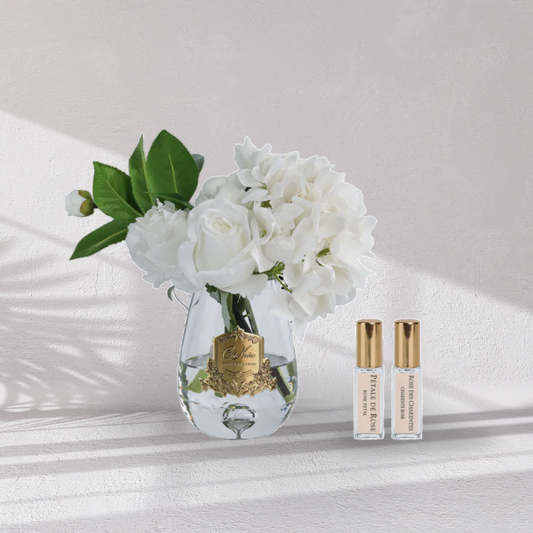 Cote Noire Tea Rose & Hydrangeas Bouquet - Clear - White
