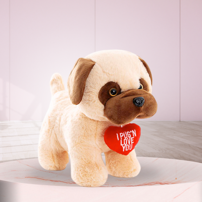 Pug Jack w Love You Heart Plush Soft Toy Camel (26x24cmHT)