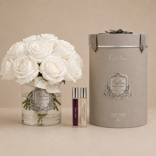 Cote Noire Luxury Grand Rose Bud Bouquet | White