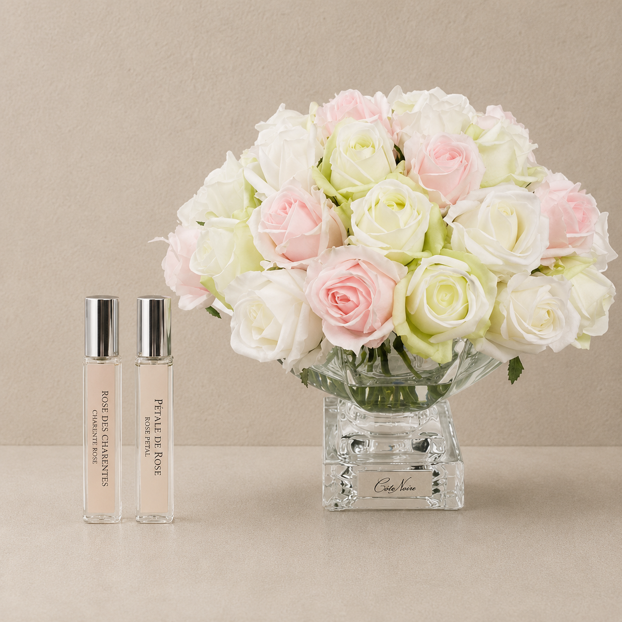 Cote Noire Luxury 37 Rose Bud Bouquet | Pink Green and White